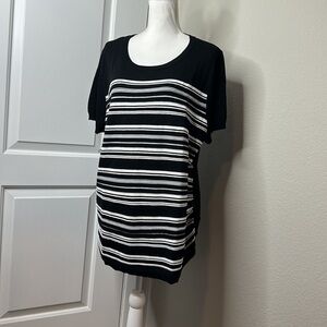 NWT Lane Bryant black and white short sleeve shirt ruched side top size 18/20